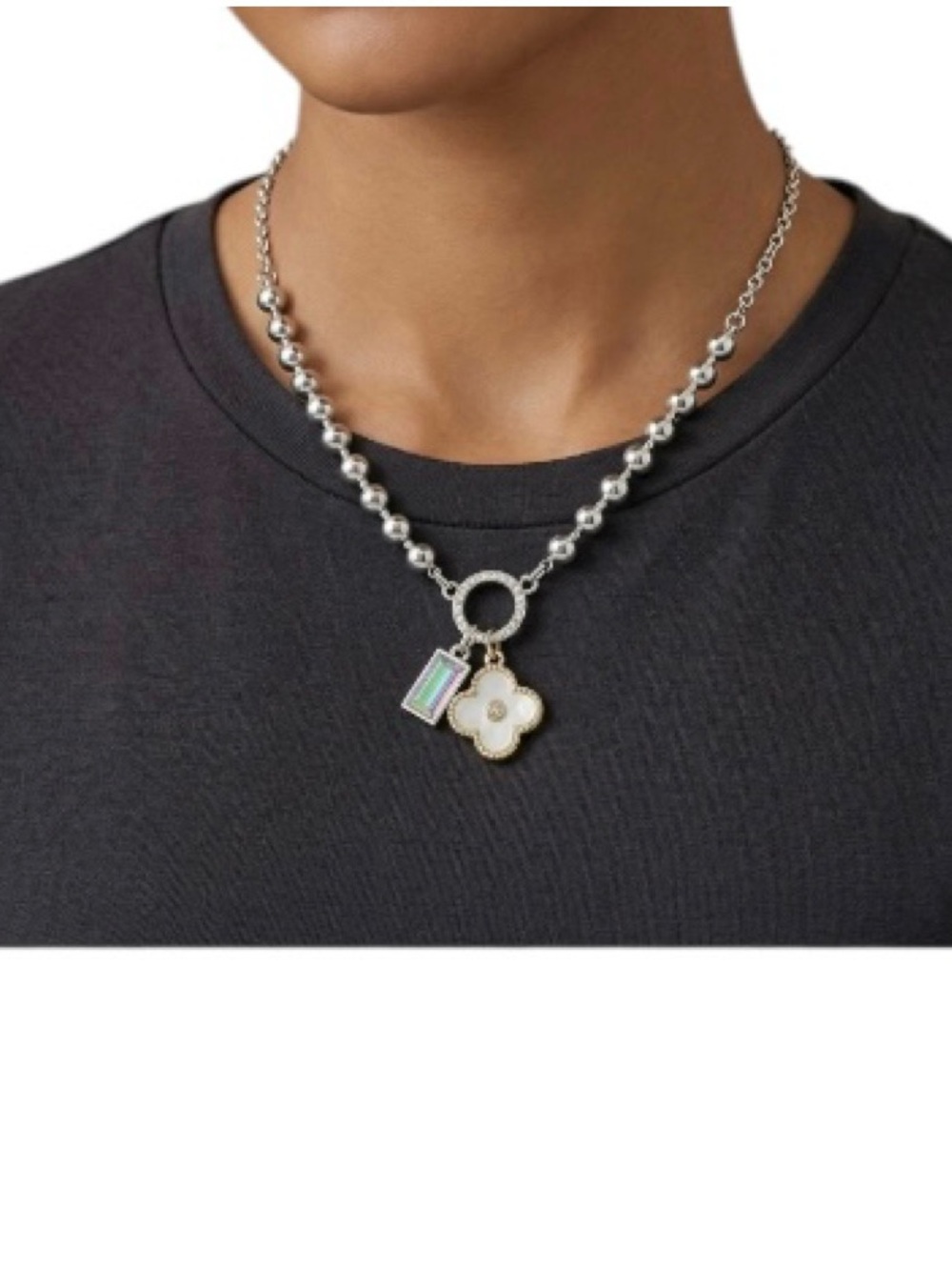 Evermore Quarterfoil Two-Tone Beaded Necklace (NWT) - Picture 3 of 16